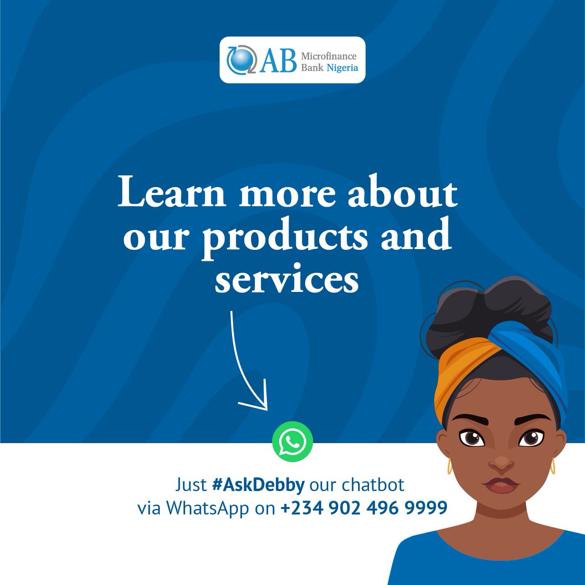 ABMFBNIGERIA's tweet photo. Curious about our product offerings?
Just #AskDebby via WhatsApp on +2349024969999 to learn more.
#abmfbng #youraccesstopossibilities https://t.co/ZJ9xzUMQVQ