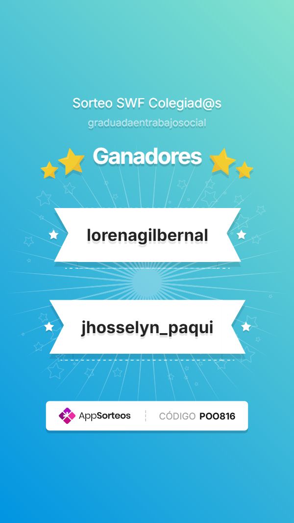 Trabajo Social Murcia (@cots_murcia) on Twitter photo 🎉 ¡Ya tenemos ganadoras del sorteo para colegiad@s de Murcia! 🎉
<a href="/ftsocialmurcia/">Facultad de Trabajo Social de Murcia</a> <a href="/delegatrabaumu/">delegatraba.umu</a> <a href="/MurciaSocial1/">MurciaSocial</a> <a href="/cgtrabajosocial/">CGTrabajoSocial</a> <a href="/JuanCarrionT/">Juan Carrion Tudela</a> <a href="/TusInstantes/">Fran Manzanera</a> <a href="/GomezyCarmen/">CarmenGomezyNavarro</a> <a href="/MarianPrezTS/">Marian Pérez</a> 🎉 ¡Ya tenemos ganadoras del sorteo para colegiad@s de Murcia! 🎉
<a href="/ftsocialmurcia/">Facultad de Trabajo Social de Murcia</a> <a href="/delegatrabaumu/">delegatraba.umu</a> <a href="/MurciaSocial1/">MurciaSocial</a> <a href="/cgtrabajosocial/">CGTrabajoSocial</a> <a href="/JuanCarrionT/">Juan Carrion Tudela</a> <a href="/TusInstantes/">Fran Manzanera</a> <a href="/GomezyCarmen/">CarmenGomezyNavarro</a> <a href="/MarianPrezTS/">Marian Pérez</a>