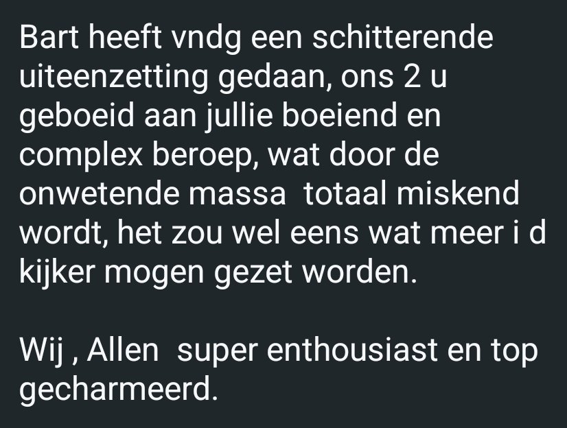Toch nog een leuke reactie binnen gekregen nadat ik een lezing heb gegeven over mijn beroep.