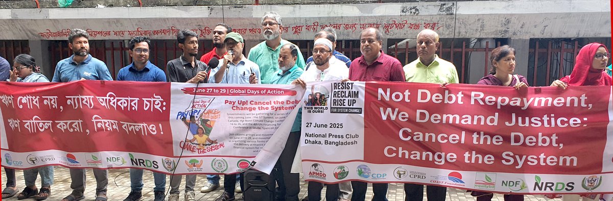 ImpactOfb's tweet photo. Bangladeshi civil society urges immediate unconditional cancellation of illegitimate loans! 
PAY UP! Cancel the Debt! Change the System!
#SystemChangeNow
#FFD4People
#CancelTheDebt
#PayUp https://t.co/FpJwvr9Yy1