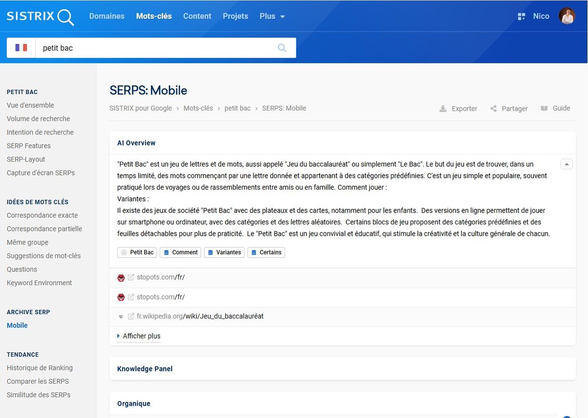 Si tu ne vois pas encore l'IA Overview (#AIO) de Google 🇫🇷 
car IP FR
Saches que <a href="/SistrixFR/">Sistrix FR</a> te le montre !

Ici pour "petit bac"
🎁 fr.sistrix.com/sl/VAbY9X38