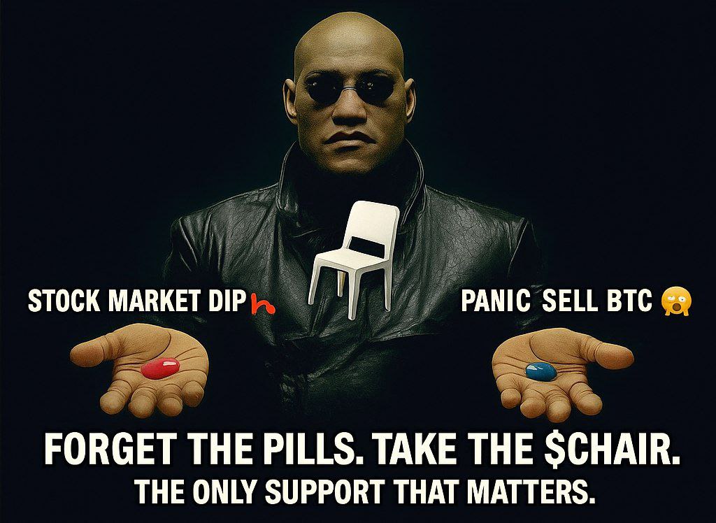 arsyaark's tweet photo. Forget the red pill or blue pill—take the $CHAIR 
@ChairToTheMoon #CHAIR #CryptoSupport #ToTheMoon #ChairToken https://t.co/5wBzsxI5w9