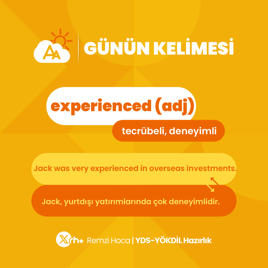 Günün kelimesi "experienced" 🤠
#yds #yökdil #eyds #eyökdil #yds2025 #yökdil2025 #ydskursu #yökdilkursu #ydshazırlık #yökdilhazırlık #ydssoru #yökdilsoru #ingilizce #doktora #yükseklisans #akademisyen #remzihoca