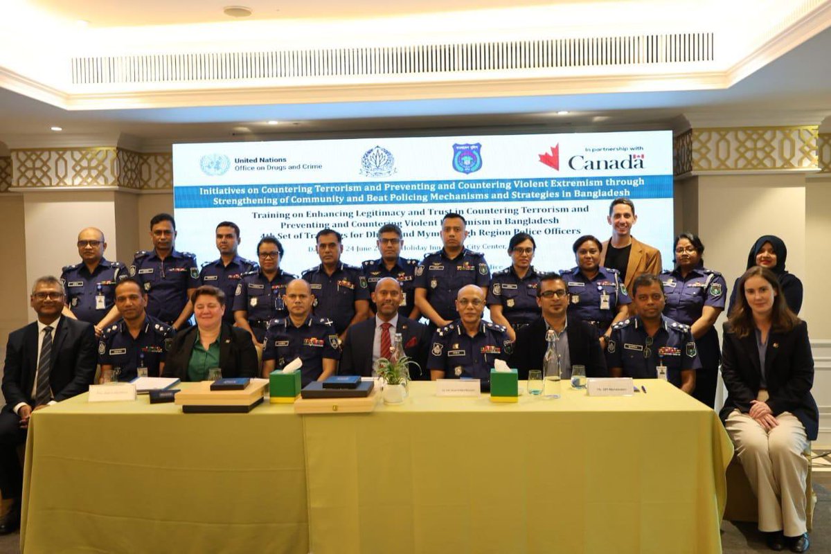 Naheeaan1's tweet photo. Final Set Training on enhancing legitimacy &amp; trust in CT &amp; P/CVE by UNODC &amp; ATU: 22-24 June 2025. Extremely pleased to have Hon High Commissioner of Canada, H.E Mr. Ajit Singh!
@UNODC_ROSA  @UNODC_TPB 
@CanHCBangladesh  @GAC_Corporate 
@UNODC_Juice  @bd_police 
#pve
#communitypol https://t.co/ckQ9gs9fKo