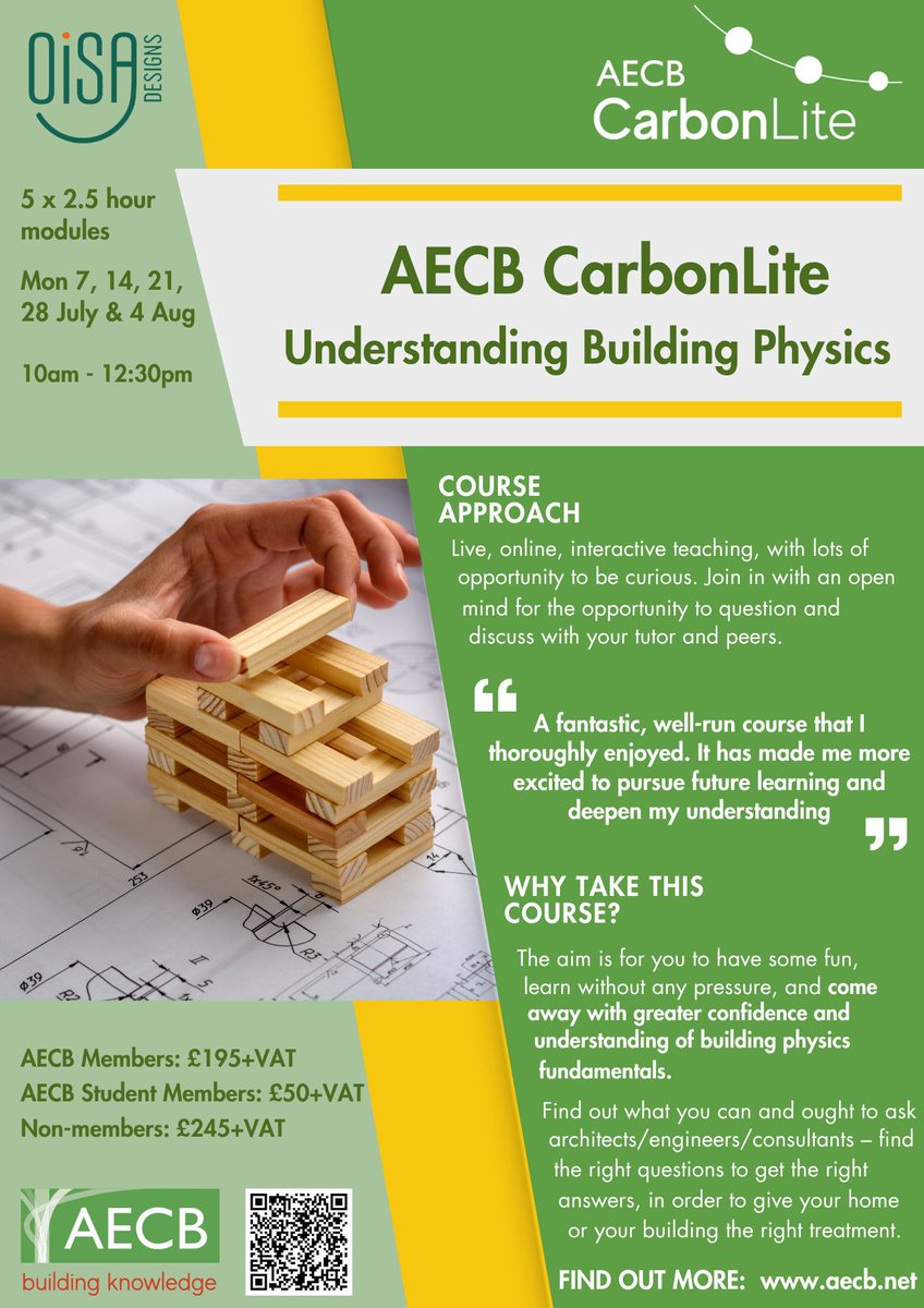 AECB (@aecbnet) on Twitter photo β Last chance to book your place on this summer cohort...
π‘ AECB CarbonLite Understanding Building Physics
π Starts Monday 7 July 2025
π 10am-12:30pm
Find out more: buff.ly/IsimZBM or contact the AECB CarbonLite Training Centre - training@aecb.net β Last chance to book your place on this summer cohort...
π‘ AECB CarbonLite Understanding Building Physics
π Starts Monday 7 July 2025
π 10am-12:30pm
Find out more: buff.ly/IsimZBM or contact the AECB CarbonLite Training Centre - training@aecb.net