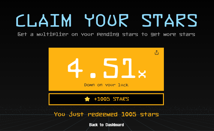 PrimeCrypton's tweet image. I just got a 4.51x multiplier on my stars, earning 1005 stars for the @SuccinctLabs leaderboard! #SuccinctStars 

It was my last starf from testnet(((