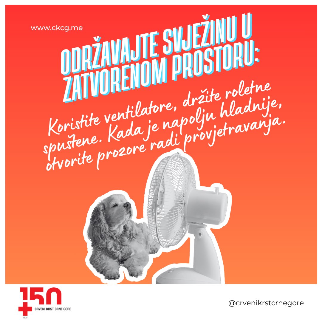 ☀️Temperatura vazduha je u porastu, tropski dani su tek pred nama. Zaštitite se, obavite sve važne poslove u ranim jutarnjim ili popodnevnim satima, posjetite svoje starije, provjerite da li njima nešto treba i ostanite kod kuće u najtoplijem periodu dana.
Zaštite se!