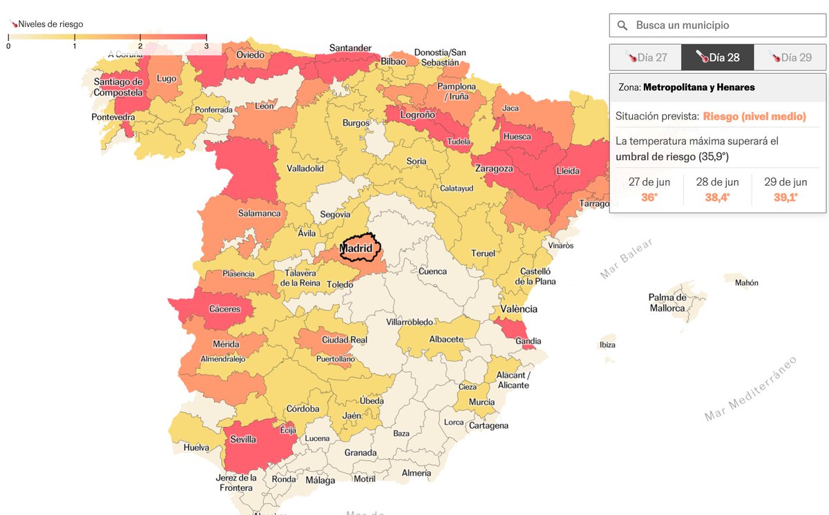 Siento deciros que es ese momento del año en el que publicamos el tracker de calor💫. Llegan las olas, llegan las temperaturas peligrosas.

Actualizado a diario, con previsiones a tres días y datos de <a href="/AEMET_Esp/">AEMET</a> y <a href="/sanidadgob/">Ministerio de Sanidad</a> 
elpais.com/clima-y-medio-…
