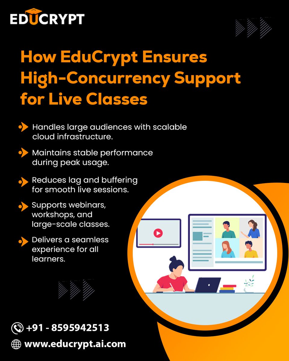 educrypt_ai's tweet image. Seamless live classes, even at scale.
EduCrypt ensures stable, lag-free sessions with high-concurrency cloud support-ideal for webinars, workshops, and large classes.

#educrypt #liveclasses #EdTechSolutions #OnlineTeaching #ScalableLearning #VirtualClassroom #WebinarPlatform