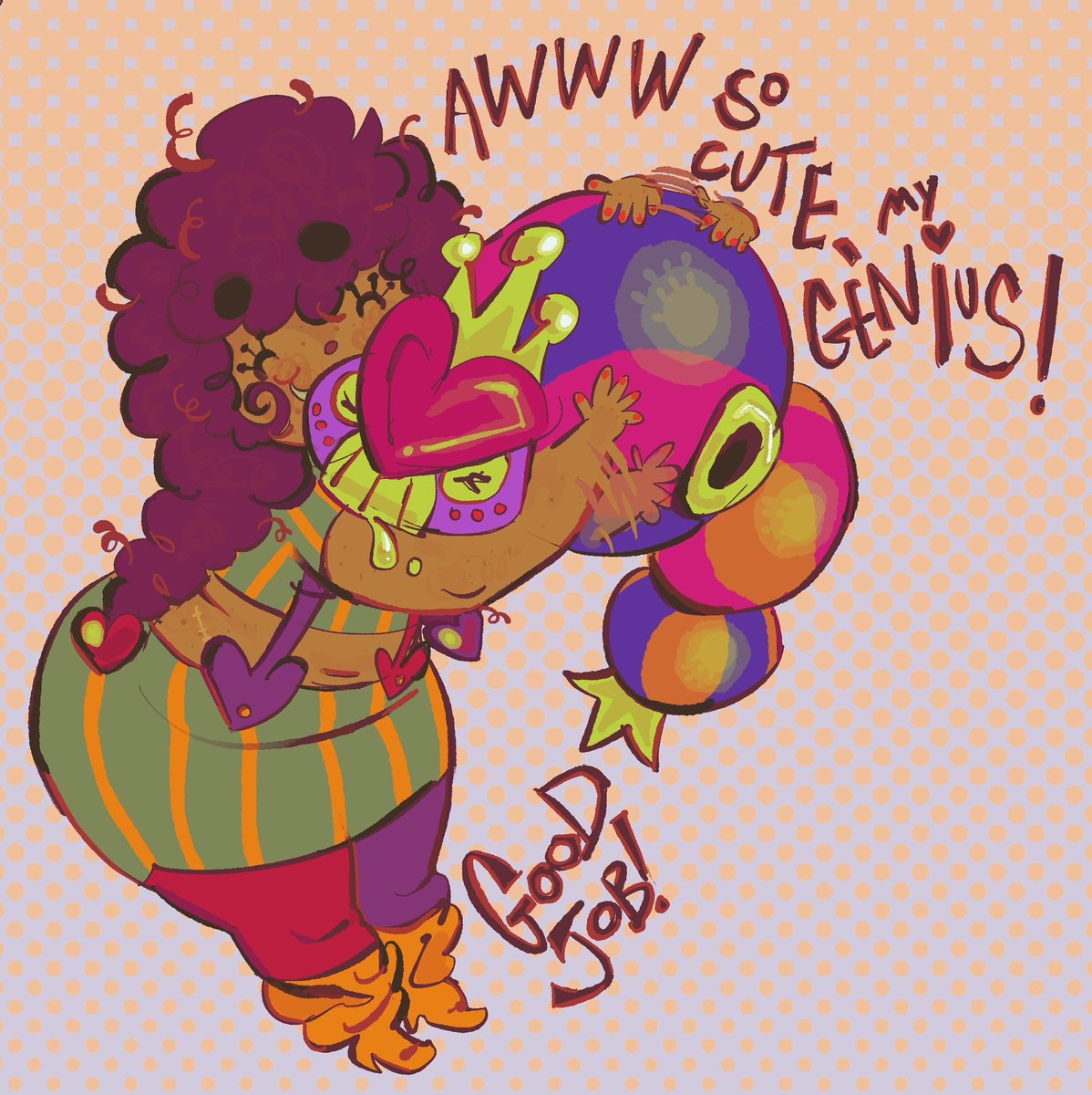 tuffoliz's tweet image. good morning!! i have this silly lil tuffoli and genius of love drawing!! 🫴🐛🌈❤️💜
#jjbaoc #jojooc