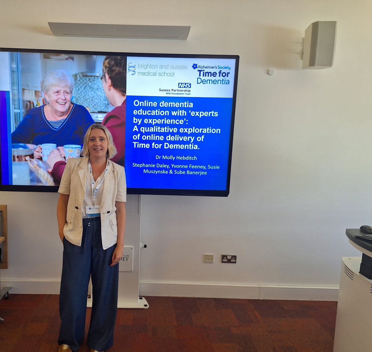 Time4Dementia's tweet image. At the British Society of #Gerontology Annual Conference today, @HebditchMolly shared research outcomes about #Time4Dementia, including healthcare student experiences of learning from people with #dementia online.