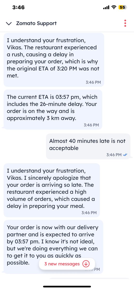 imvikasg's tweet photo. @zomato @deepigoyal @zomatocare 

Any delay is normal for Zonato , delivering cold food 35 mins late and when you ask they they say no refund.. is this why we take your tomato gold membership???? https://t.co/pitw4i0dcV
