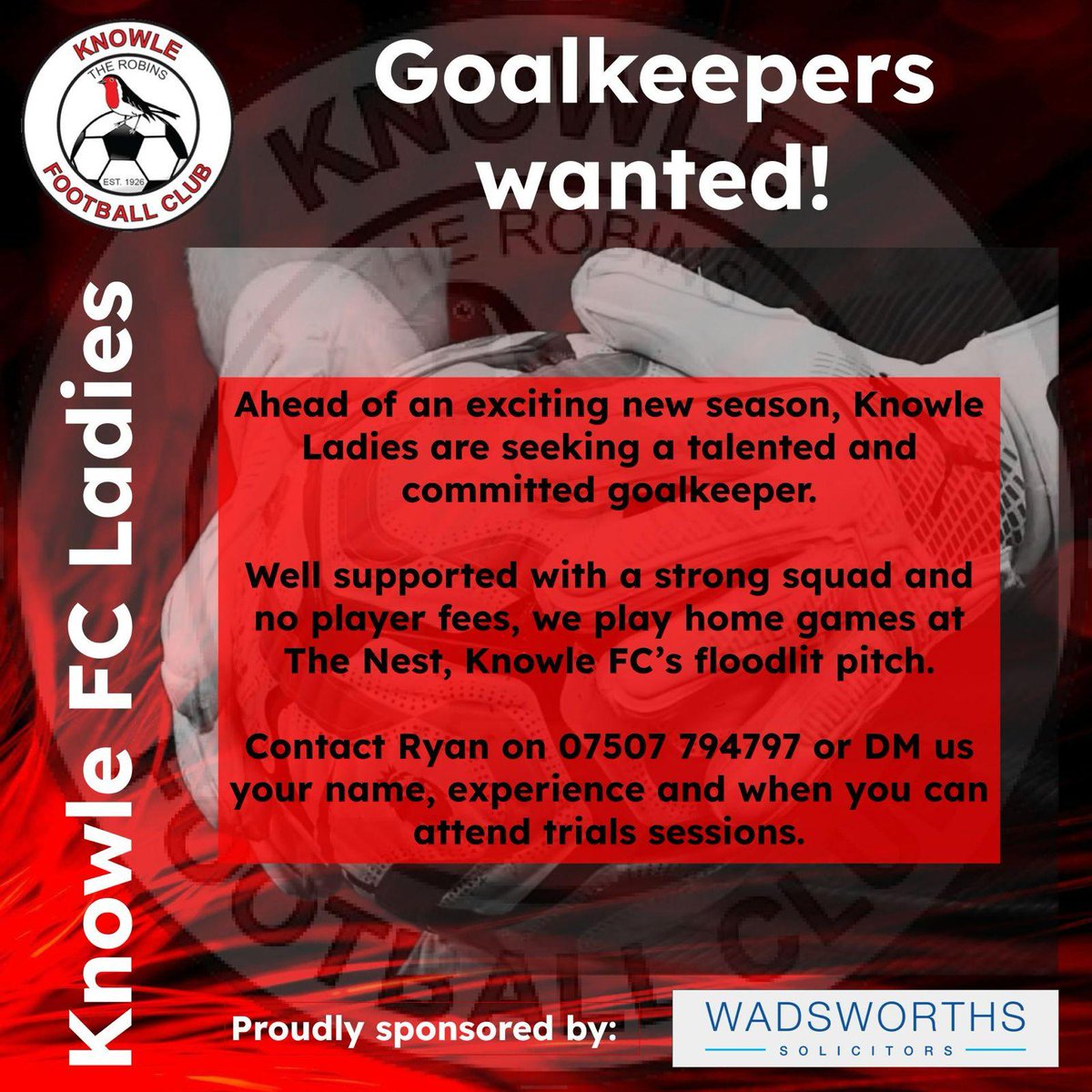 Attention goalkeepers - looking for  a new side next season? Our Ladies Team are searching for a shot stopper; get in touch with Ryan if you're interested and want a chat!