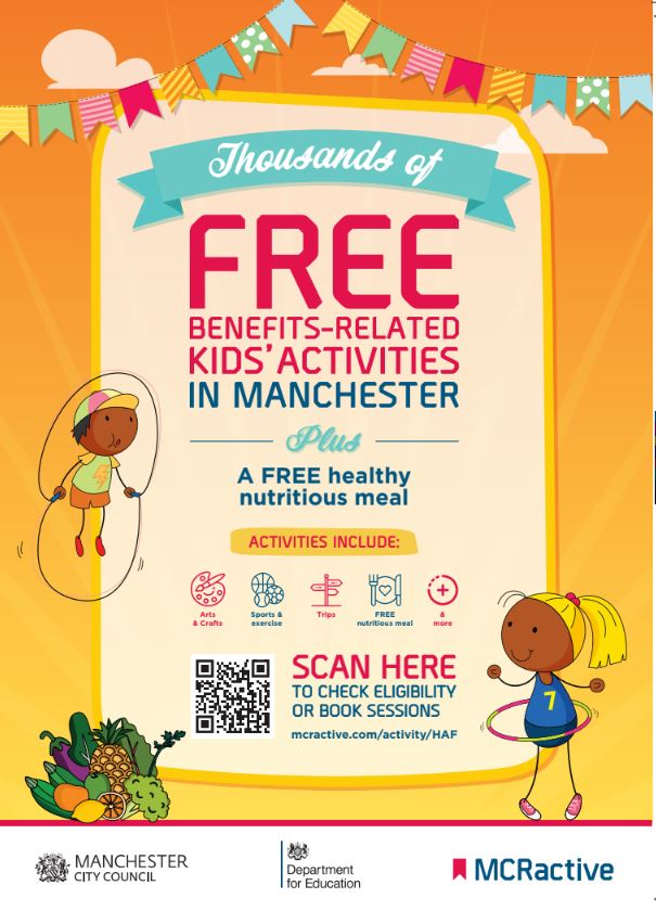 There are thousands of FREE places for children's activities over the school holidays.

PLUS each booked place will include a FREE meal during the session.

Find out whether your child is eligible to take part and to book sessions here – mcractive.com/haf
#HAF2025 #MCRHA