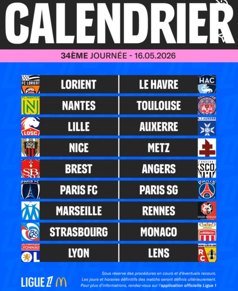 🚨 ce sera Brest - Angers pour la 34e et dernière journée de Ligue 1 , alors que les Ty Zefs accueillerons Lille pour la 1re
#SB29