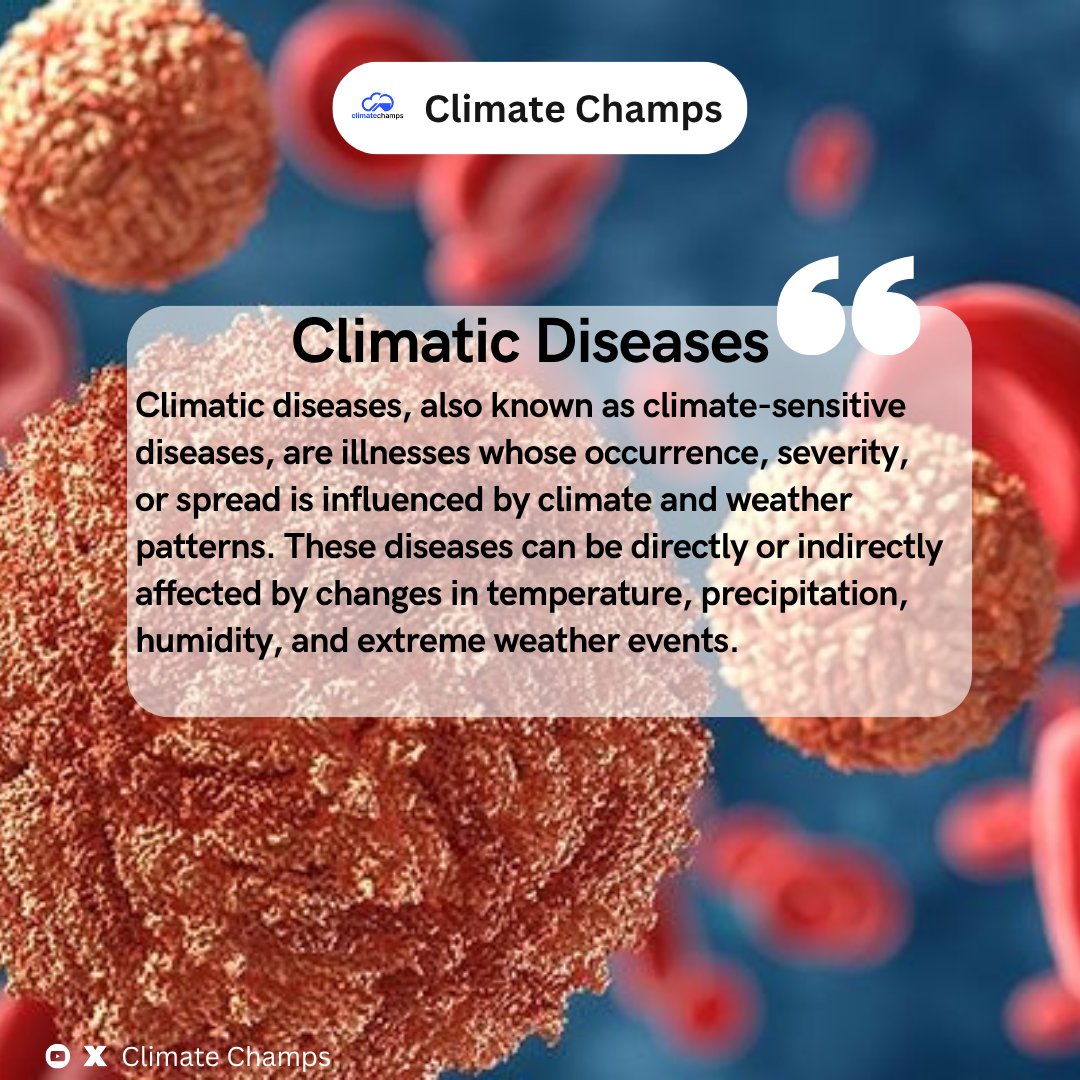 Did you know that climate and weather patterns significantly impact the occurrence, severity, and spread of certain illnesses? These are known as climatic diseases. Changes in temperature, rainfall, humidity, and extreme weather events all play a role.
#ClimateAndHealth #Climate