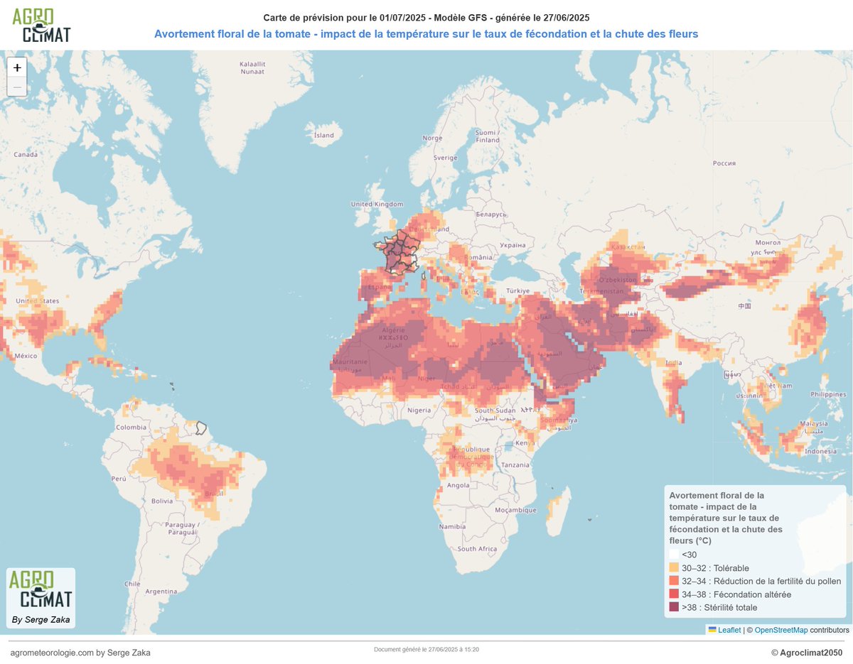 Toutes ces cartes sont gratuites. Elles servent aux agriculteurs à anticiper les impacts d'un évènement météorologique sur la production agricole : agrometeorologie.com

Et (très grande) nouveauté, elles sont désormais disponible pur l'ensemble DU GLOBE !