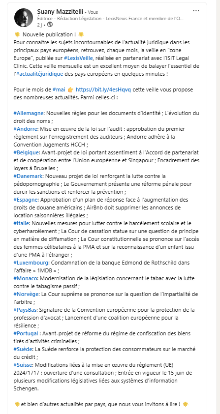 Redaclegis's tweet photo. Pour connaître les sujets incontournables de l'#actualitéjuridique dans les principaux pays européens, retrouvez, chaque mois, la veille en "zone #Europe", publiée sur @LexisVeille, réalisée en partenariat avec l'@ISITLegalClinic ! @LexisNexisFr https://t.co/UlS7BIUOGh