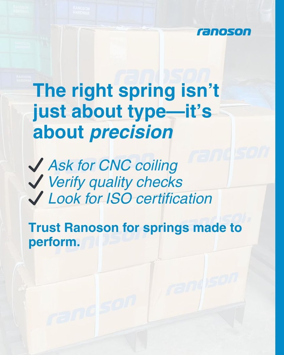 ranoson_'s tweet image. Choosing the right spring?
Start with:
✔️Load type (Push, Pull, Rotate)
✔️Right material for your environment
✔️Trusted, tested precision
Get expert-built solutions at Ranoson.
#SpringSelection #EngineeringTips #OEMsolutions #manufacturingexcellence