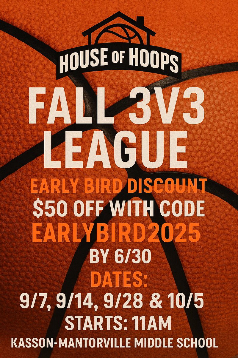 houseofhoopsmn's tweet image. 🏀 House of Hoops Fall 3v3 League is coming!
🗓️ 9/7, 9/14, 9/28, 10/5 | 🕚 11AM
📍 Kasson-Mantorville Middle School
💸 $50 off w/ code EARLYBIRD2025 by 6/30!

Tag your squad &amp;amp; sign up now! #HouseOfHoops #3v3Hoops #FallLeague 

houseofhoopsminnesota.sportngin.com/register/form/…