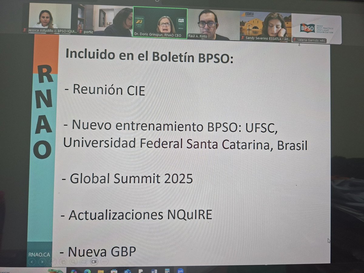 #BPSO <a href="/Hospitaliquique/">Hospital de Iquique</a>  Presente en Consorcio Iberoamericano ❤️
<a href="/DorisGrinspun/">Dr. Doris Grinspun 🇨🇦 RN, PhD, FAAN, O.ONT</a> 
<a href="/rpintornao/">@RaulPintoRNAO</a> 
<a href="/TiarePavez/">Tiare Pavez Hurtado</a>
