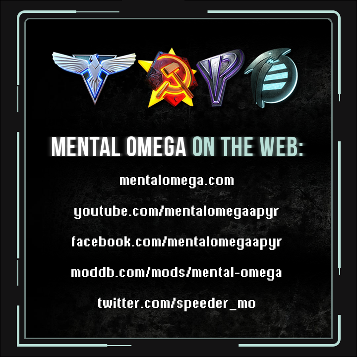 speeder_mo's tweet image. All official Mental Omega development updates are posted regularly on the pages below. Follow the mod on your preferred platforms to stay up to date with news, screenshots, videos about the upcoming Act Three and more.