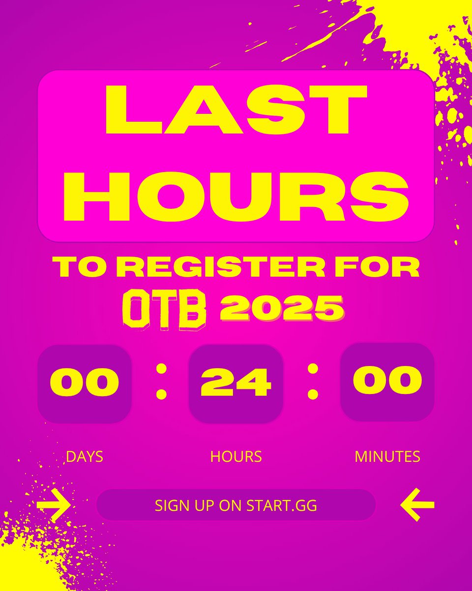 🚨 1 DAY LEFT 🚨

ONE SINGLE DAY LEFT TO REGISTER FOR #OTB2025 AND JOIN OUR ITALIAN FIGHTING GAMES FESTIVAL ON JULY 11-13! 💥💪

👇 HURRY, SIGN UP HERE 👇
🔗 start.gg/otb2025