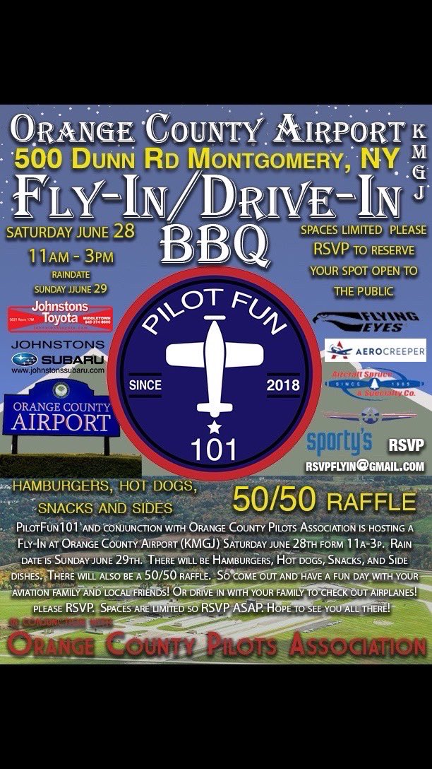 PilotFun101's tweet photo. We have officially change the event to our rain date which is this Sunday June 29th due to the inclement weather on Saturday￼. Sunday’s weather is VFR all day and no TFRs as of now. We have a busy flight school  on the field so please state your position 10 miles from the field. https://t.co/YMEicNnMKS