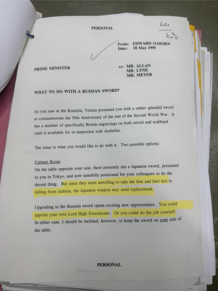 What to do if you are the British Prime Minister and are presented with a Russian sword. 😆