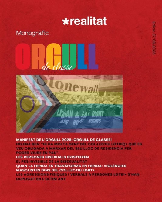 🔴 NOVA EDICIÓ

🏳️‍🌈 A l’edició d’avui us portem un monogràfic ple d’orgull per totes aquelles persones que lluiten contra la seva invisibilitat, per poder ser-hi qui són. Des de Comunistes de Catalunya i la Realitat, sortim per reivindicar l’Orgull del col·lectiu LGBTIQ+.

🧵FIL