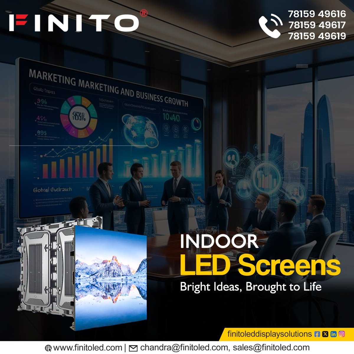finito_led's tweet image. 𝐅𝐢𝐧𝐢𝐭𝐨 𝐈𝐧𝐝𝐨𝐨𝐫 𝐋𝐄𝐃 𝐒𝐜𝐫𝐞𝐞𝐧𝐬!
78159 49616 | 78159 49617 | 78159 49619
chandra@finitoled.com | sales@finitoled.com
finitoled.com
#FinitoLED #IndoorLEDScreens #LEDDisplaySolutions #BoardroomDisplay #BusinessPresentation #CorporateDisplay