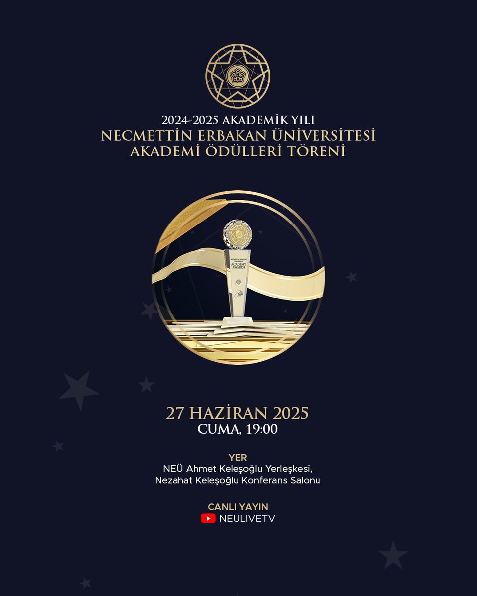 #NEÜ'de bilimin en iyileri açıklanıyor! 🏅

🌟#NEÜAkademiÖdülleri bu akşam 🕖19.00’da.

Canlı yayın👇
🔴youtube.com/@NEULIVETV

#NEÜ #Geleceğin #NEUAcademyAwards