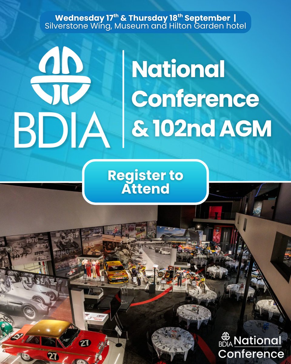🏁 The BDIA National Conference &amp; 102nd AGM is heading to Silverstone!
📅 17–18 September 2025 | Silverstone Wing, Museum &amp; Hilton Garden Hotel
This year’s theme: Driving the Future of Dentistry

Register here:
bdia.org.uk/events/bdia-na…

#BDIA2025 #DentalConference