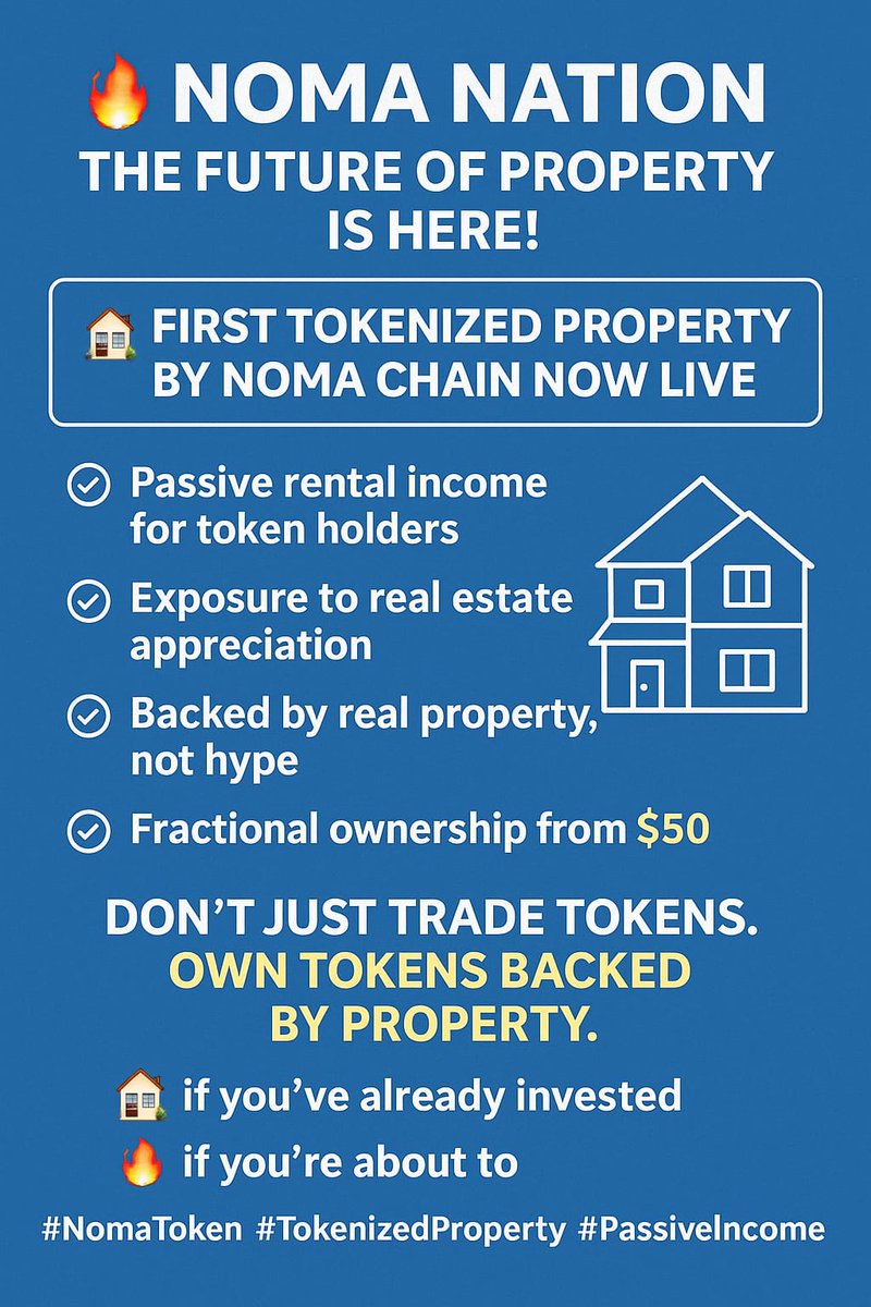 🚨 Breaking News! Nomachain launches its first property for financing today! 🏡💰
Explore the Noma Marketplace &amp; the NTRF schedule of assets: invest.nomachain.io

Join us as we redefine real estate investment. Secure your spot in this exciting round now! 
#TokenizedRealEstate