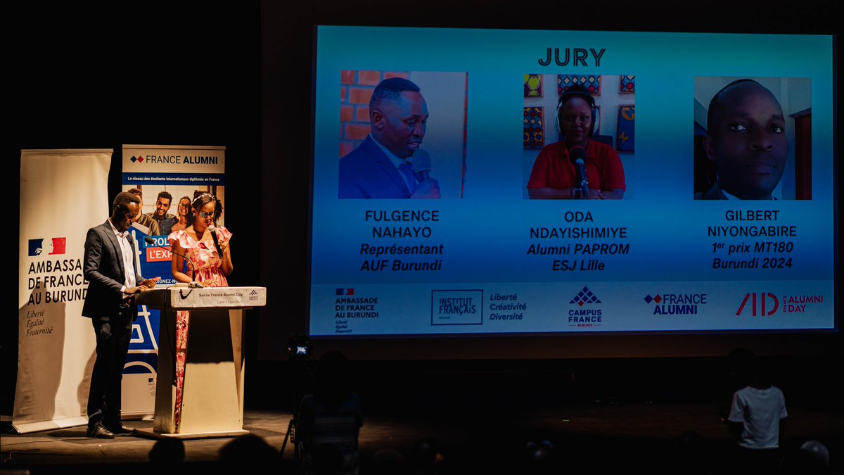 CampusBurundi's tweet photo. 📷//RETOUR EN IMAGES SUR… La grande soirée #FranceAlumniDay « Concours Ma thèse en France en 180 secondes »👨🏾‍🎓👩🏾‍🎓🏆 https://t.co/8bEN6dvCAJ
