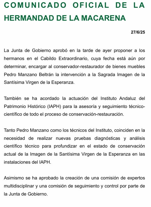 URGENTE. Pedro Manzano restaurará a la Macarena <a href="/Hdad_Macarena/">Hermandad de la Macarena</a>