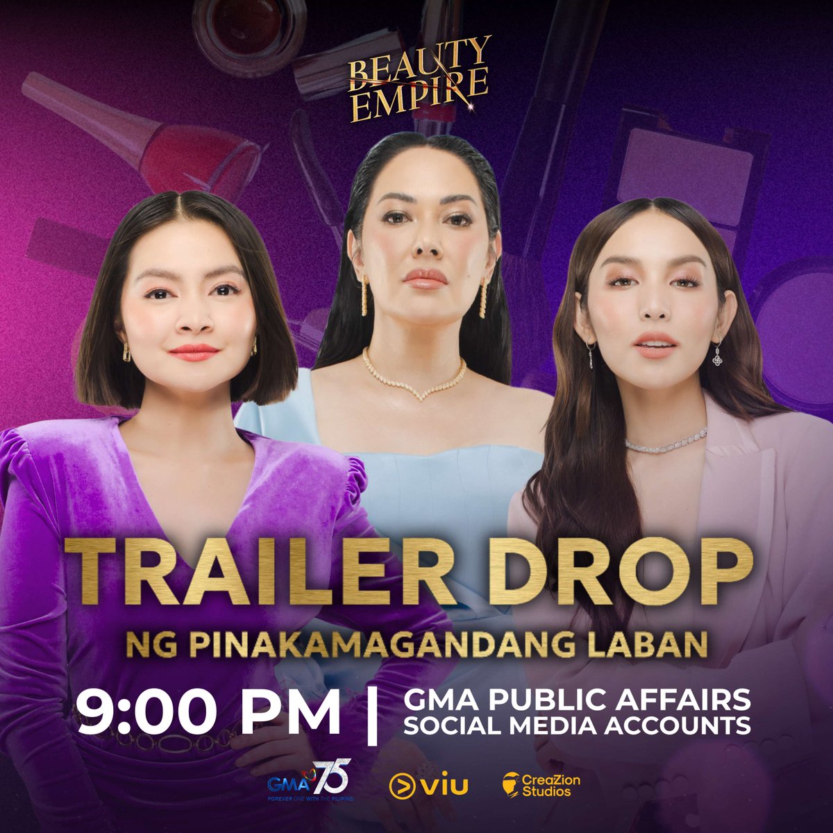 ANG PATIKIM SA PINAKAMAGANDANG LABAN, MAMAYA NA!

Abangan ang official trailer ng #BeautyEmpire mamayang 9 PM! 

Ang Beauty Empire ay handog ng GMA, Viu, at CreaZion Studios.

Now streaming on Viu at mapapanood na sa GMA sa July 7.