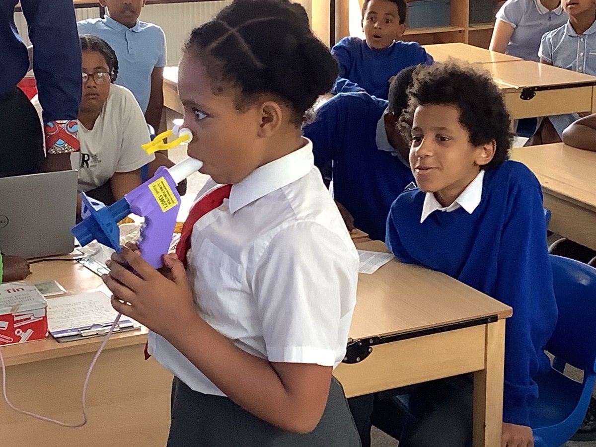 ChadPrimary's tweet image. Year 5 had a visit from Abu who told us about his work as a respiratory scientist. Three of us got to take a breathing test. #VocationsWeek