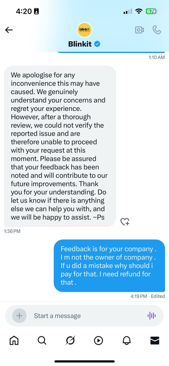 hdhemant13's tweet photo. @blinkitcares This is what u replied that u ll give feedback to your team that it should not happen again in future . Your bad quality stock is cleared and people like me have paid for it . There are many app from where we can order thanks for ur bad service . https://t.co/MSDZmrtZF9
