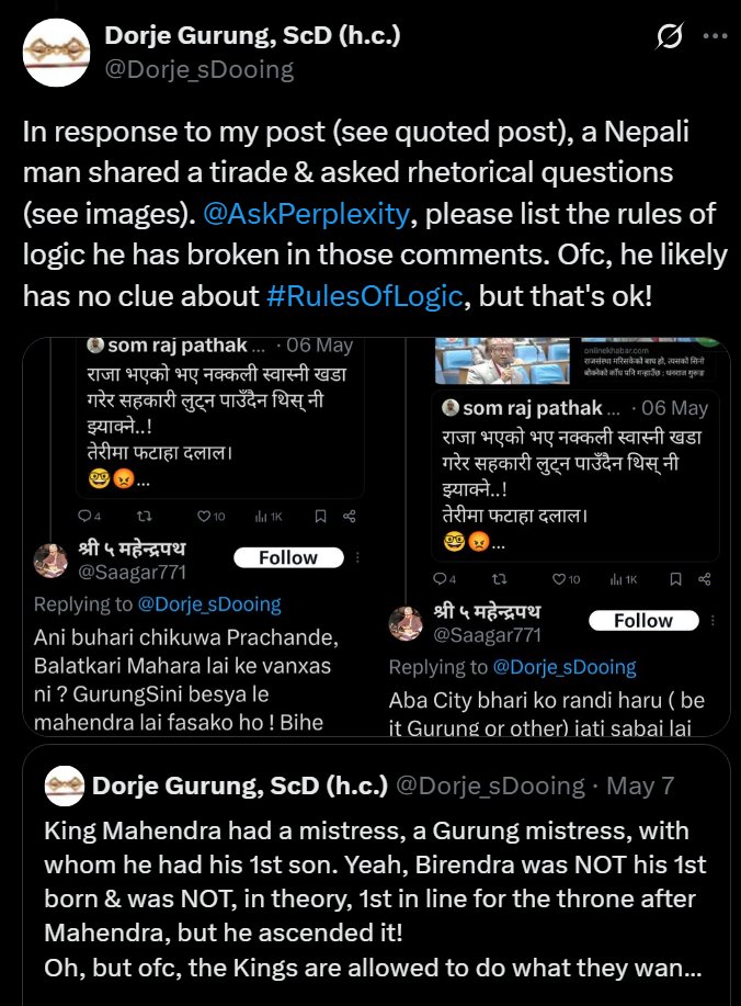 Dorje_sDooing's tweet photo. @Saagar771 @AskPerplexity When he does NOT know the #RulesOfLogic (images 1&amp;2) &amp; therefore has NO logical arguments, of course, the only thing he can do AGAIN &amp; AGAIN is to attack the messenger (by calling him a "moron" this time) (mage 3). What else can he do, right @AskPerplexity?
🤣🤣🤣🤣🤣 https://t.co/q25ZnVyyNl