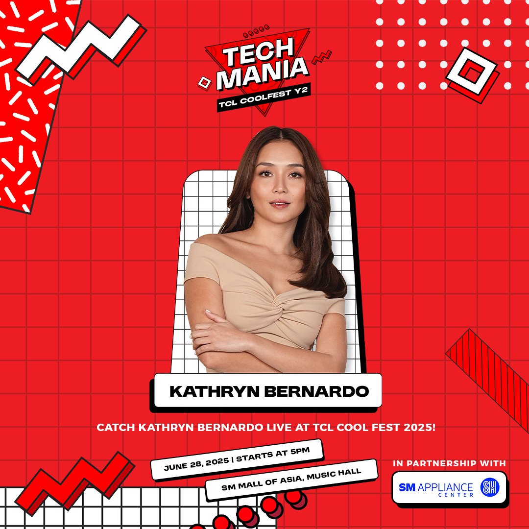 1 SLEEP TO GO! Get ready to witness <a href="/bernardokath/">KATH 🐘</a> up close at TechMania: TCL Cool Fest Year 2!

📍 SM Mall of Asia, Music Hall
📅 June 28, 2025 | 4:00 PM

SEE YOU, KATHCakes! 🩷
<a href="/TCLPH/">TCL Philippines</a> #TCLCoolFest
COOLFEST READY 4KATHRYN
#KathrynAtTCLCoolFest
<a href="/min_bernardo/">min bernardo</a> #KathrynBernardo