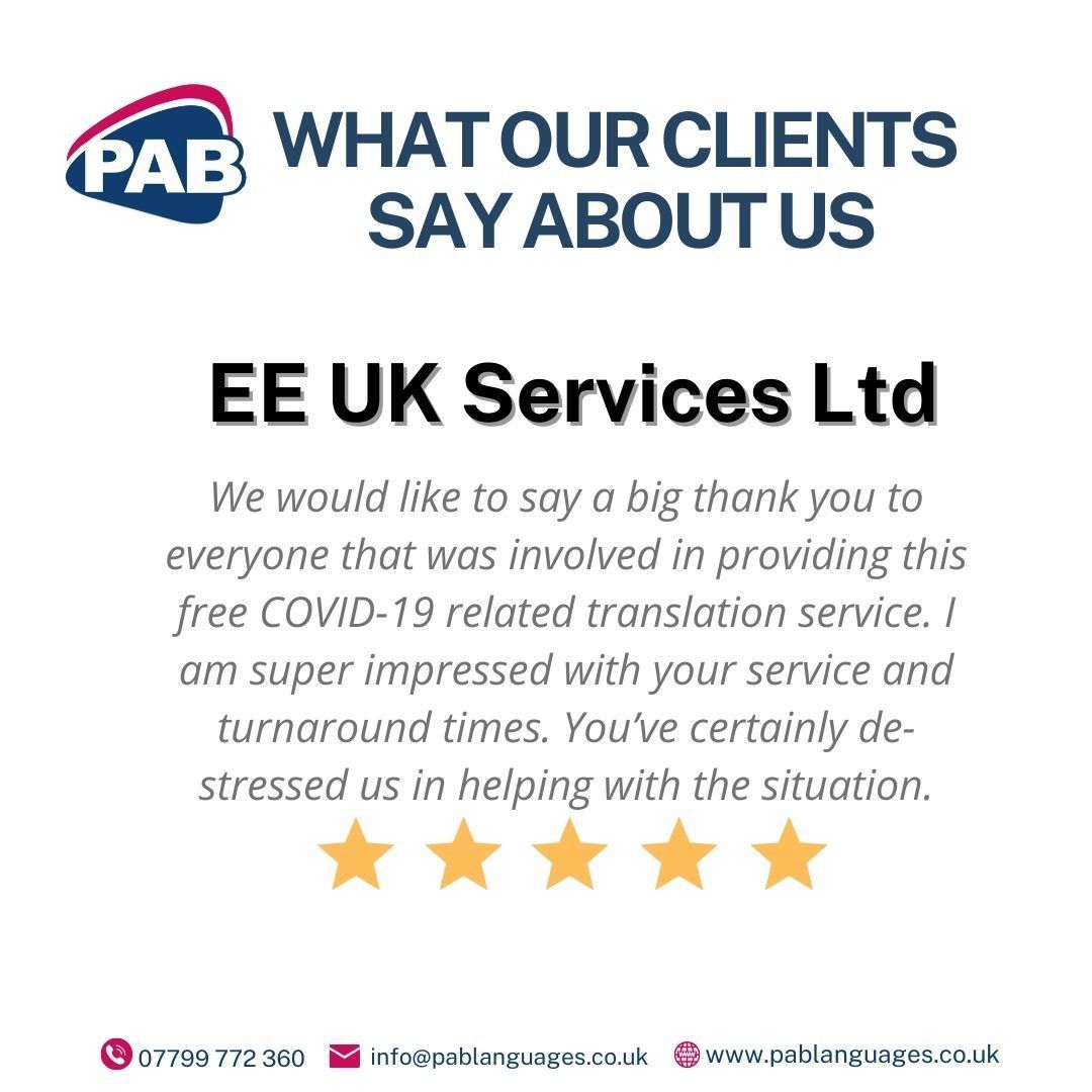 Why choose PAB Languages Centre?

We are proud to uphold long-standing, strong relationships with public &amp; private sectors, supporting businesses across the UK.

Let’s set up a call to discuss your needs!
buff.ly/36zgfk1

#human #translation #localisation #technology