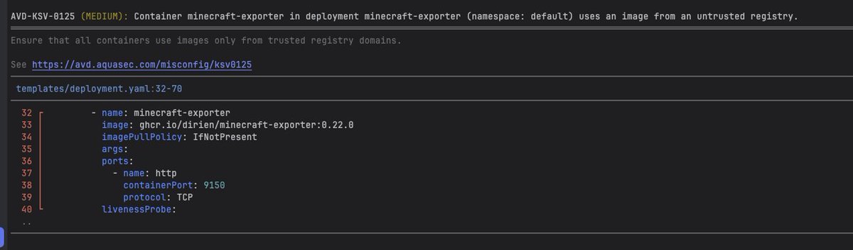 _ediri's tweet image. Dear @AquaSecTeam and @itaysk,

Why is GHCR not a trusted registry domain? 
avd.aquasec.com/misconfig/ksv0…