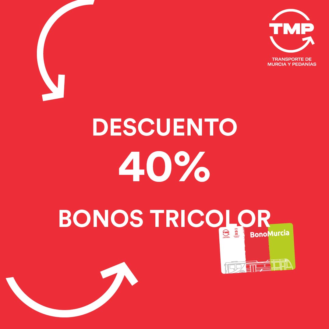📆A partir del 1 de julio, ¡hay nuevos descuentos en los #Bonos Tricolor!🤩
¿Sabes cuánto?💭 ¡Un 40%!💸

Consulta nuestra web para más info. ➡️ t.ly/wbAqp

#TMP #TMPMurcia #Murcia #TransportePúblico #Bus