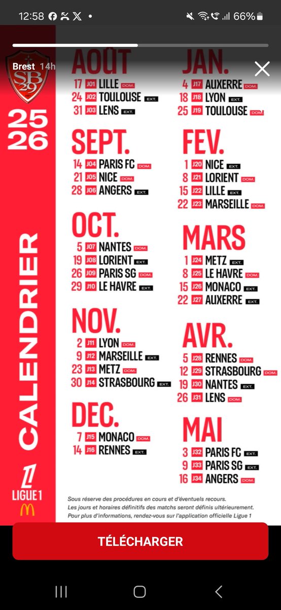 🔴 calendrier de la saison du Stade Brestois

#SB29