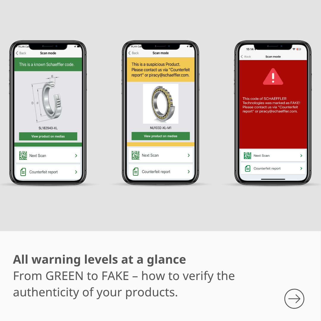 SchaefflerGroup's tweet image. 🚨 The OriginCheck app now indicates even more clearly when a code is fake.
With the OriginCheck app, you can be sure that you are only using original Schaeffler products.
📲 Download the OriginCheck app for free now.