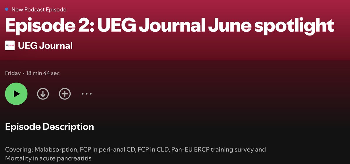 UEGJournal's tweet image. 🎧 June episode of the @UEGJournal #Podcast is out!
This month:
✔️ Malabsorption Consensus
✔️ 💩 cal pro in perianal #Crohns + liver disease
✔️ Pan-EU ERCP training data
✔️ Long-term mortality in acute pancreatitis

🎙 Listen 👉 open.spotify.com/show/6MTRScf7Z…

@my_ueg​ 
@WileyHealth