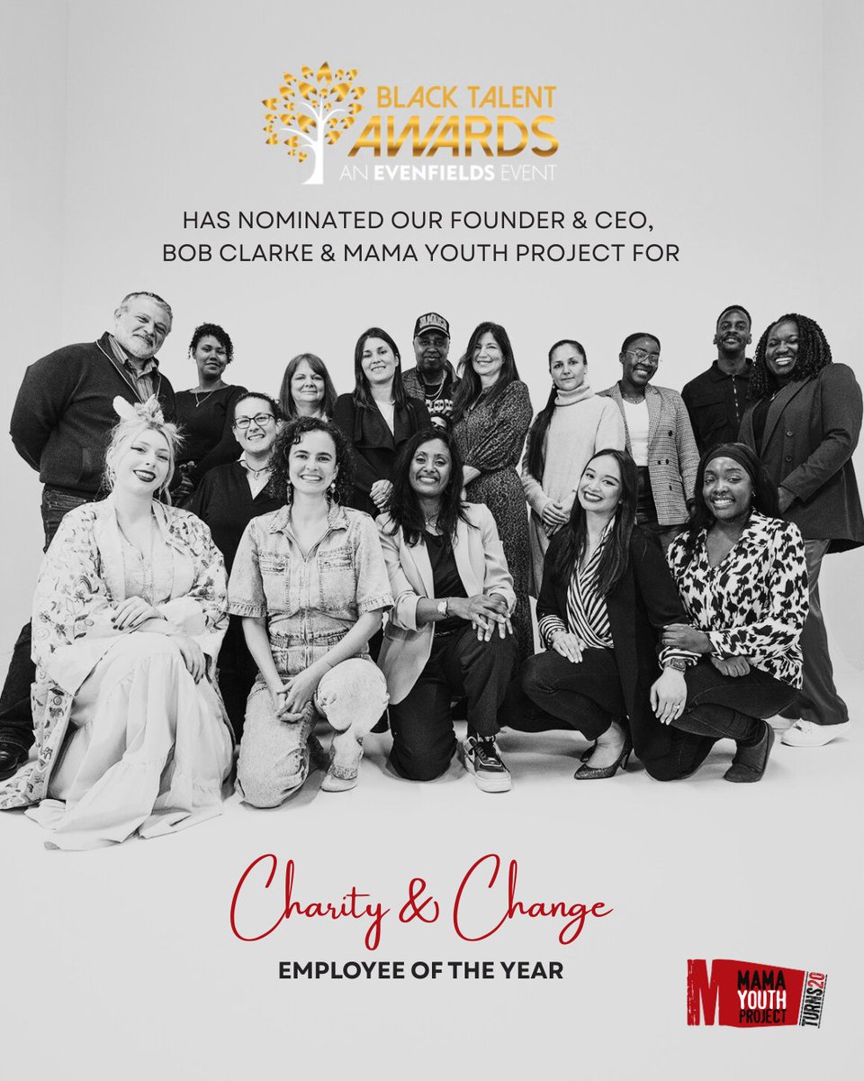 MAMAYouth's tweet photo. A huge thank you to the #BlackTalentAwards for naming #MAMAYouthProject's CEO & Founder, #BobClarke, as finalist for the Charity & Change: Employee of the Year Award.
MAMA Youth is proud to stand for positive change and representation in the media industry for 20 years. π₯π₯ https://t.co/EgmIdEioJR