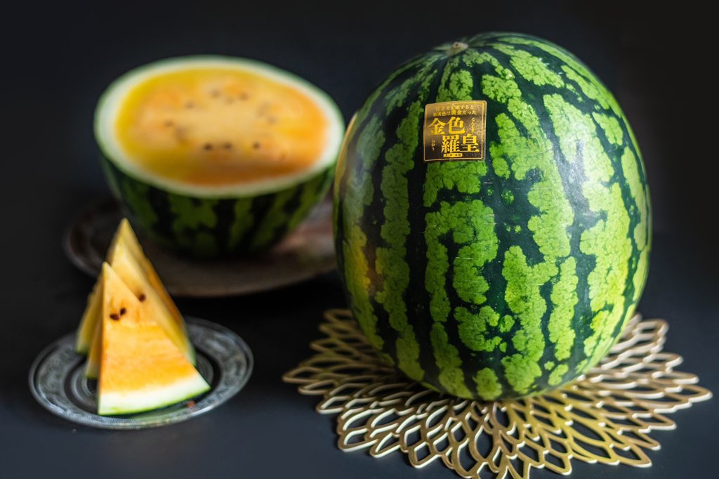 taiseinouen's tweet photo. 甘さを追求すると果実色は黄金だった✨
金色羅皇🍉プレゼント企画🎁  
金色羅皇１玉入りをフォロー＆リポストで2名様にプレゼントしちゃいます！
締日6月30日（月) https://t.co/aDNnJfq0sP
