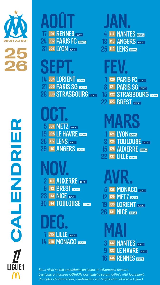 Be_OM13's tweet photo. 🚨LE CALENDRIER COMPLET POUR LA SAISON 2025/2026 !!!! 👀 https://t.co/F7DBpfdGP8